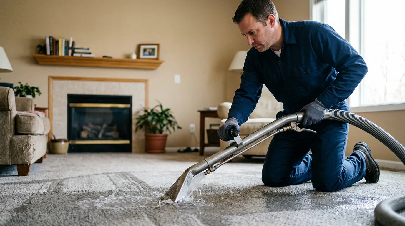 Water damage restoration technician working near Wells, ME